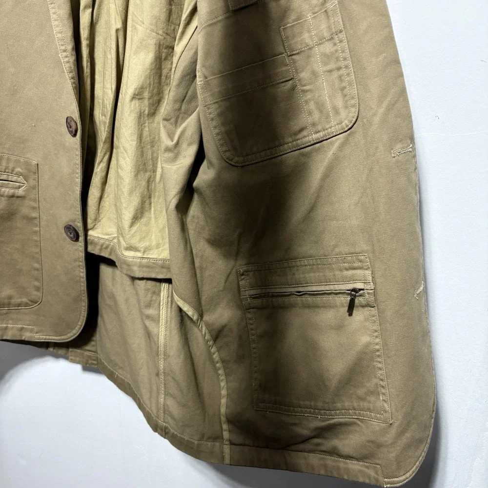 Duluth Trading Co Fire Hose Presentation Jacket Mens M Tall Khaki Button Pockets
